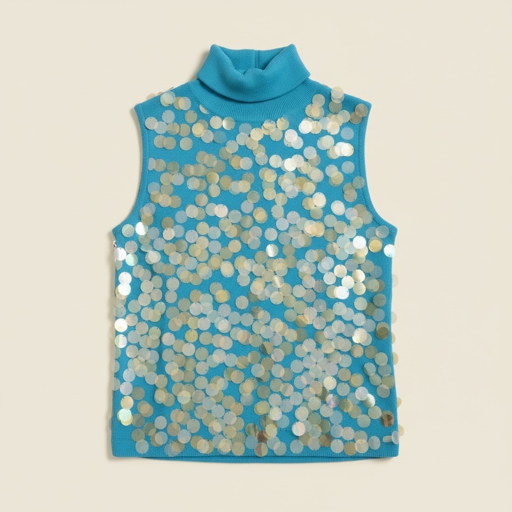 Dolce & Gabbana Blue and Gold Sleeveless Turtleneck Top